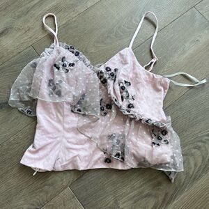 Majorelle Women's Spaghetti Strap Lace Floral Detail Sasha Top Size Small